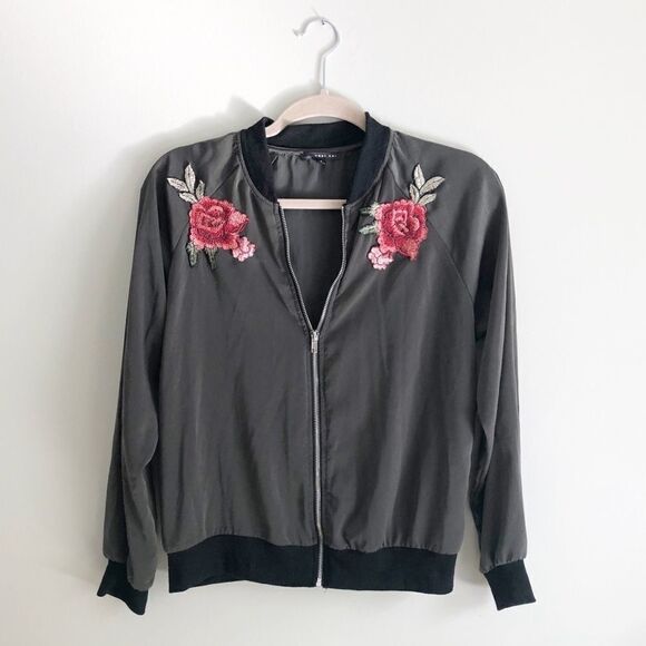 West Kei Olive Floral Embroidered Bomber Jacket - Picture 4 of 9